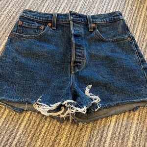 Levi's Dark Blue Distressed Jean Shorts